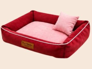 Cama Retangular Vermelha Tamanho M Suede com Plush
